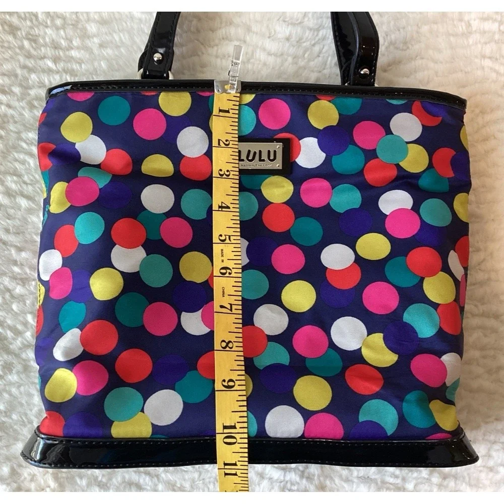 LULU By LULU GUINESS Purse Blue Pink Gray Polka Dot Satchel Shoulder Bag Patent